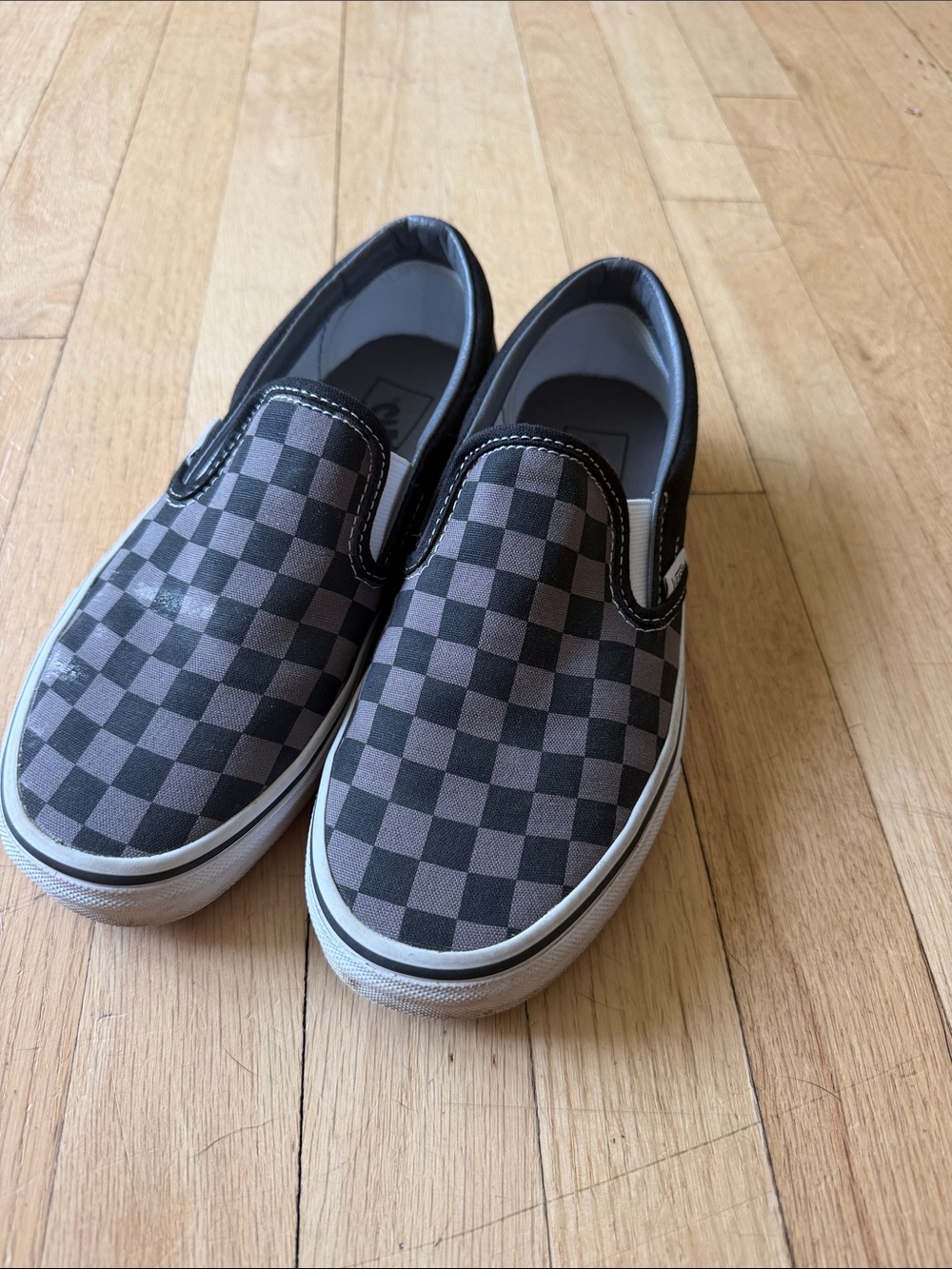 Vans Men’s Slip-On Checkerboard Canvas Loafers - Black & Gray